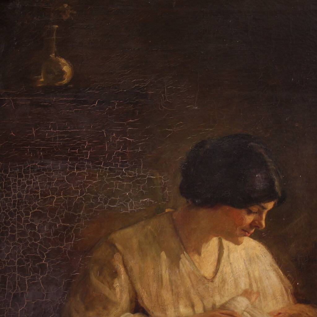 Spanish painting of an interior scene from the 20th century