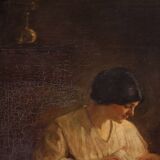 Spanish painting of an interior scene from the 20th century