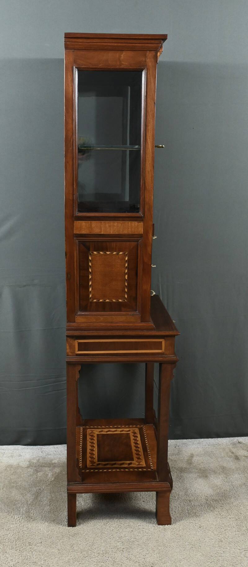 Rare small marquetry display cabinet, louis xvi style – mid 19th century