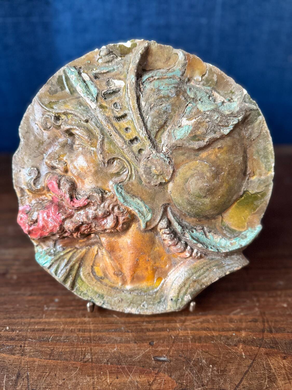 Gothic Revival plaster wall decoration Mascaron from the late 19th/early 20th century.