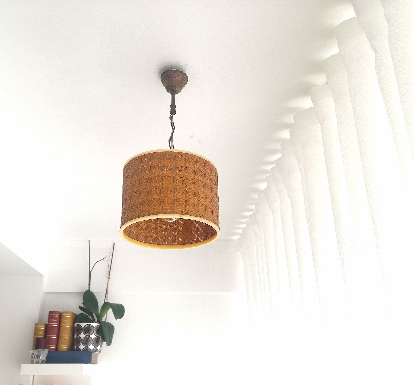 Orange Ceiling lamp vintage 70s made of straw