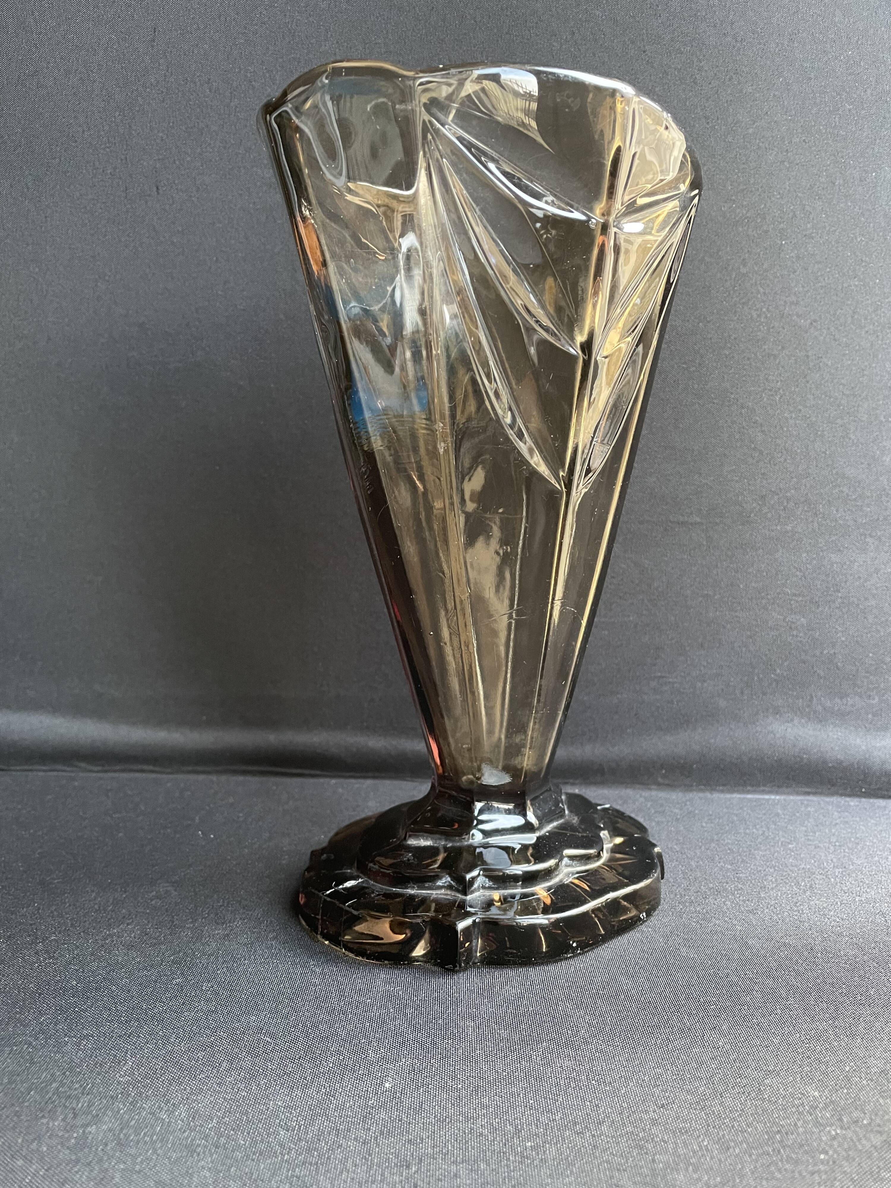 Art Deco smoked glass vase