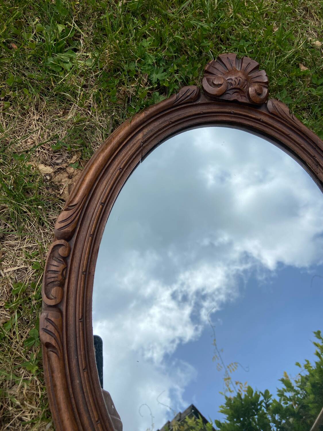 Old wood carved mirror 51 x 37