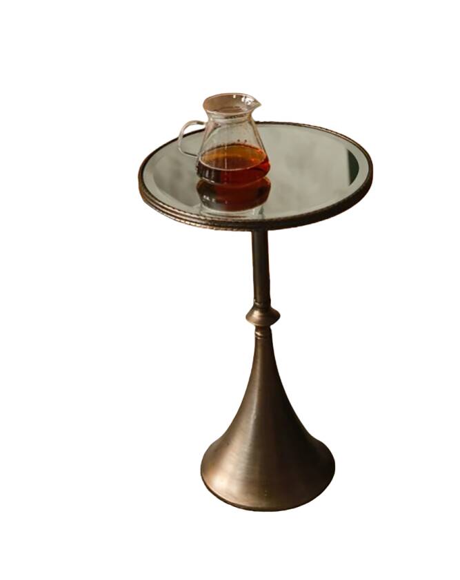 Light Luxury Round Mirror Glass Coffee Table, Retro Side Table for Living Room