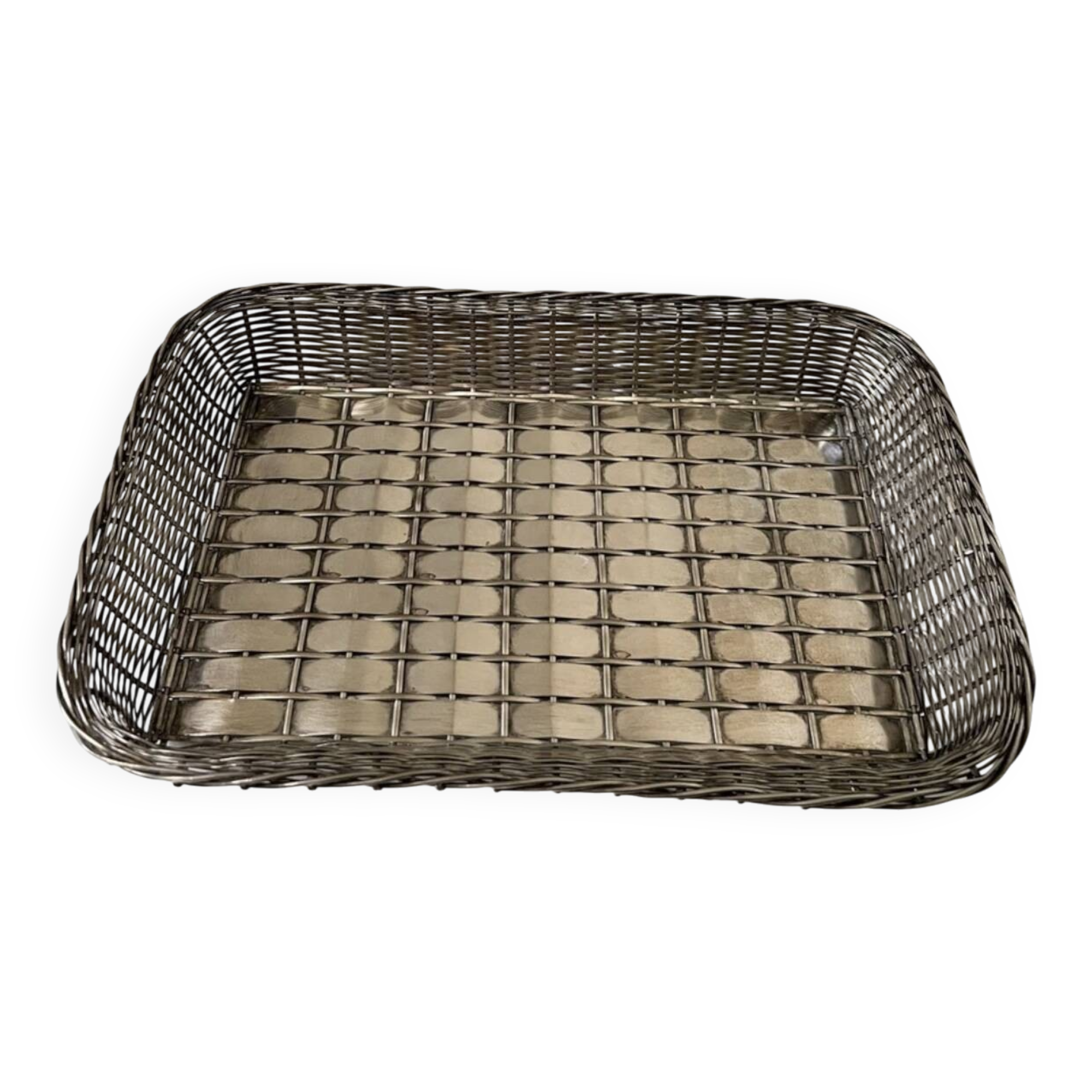 Woven silver metal bread basket