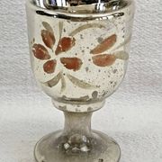 Painted blown glass egg cup with mercury gilding, 19th century.