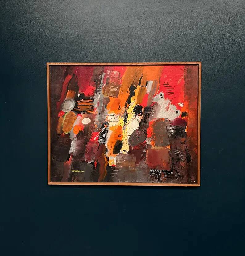 Original Swedish Oil on Panel – “Composition” by Kulo Green (1913–1972) – Signed – Vintage & Framed