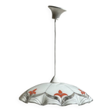 Small vintage chandelier in white and orange glass, geometric patterns D:43