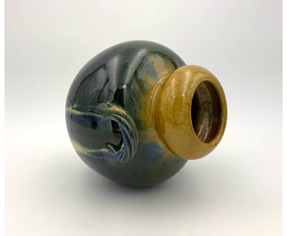 Vase glazed ceramic ball, signed FPP - 1950, vallauris | Selency