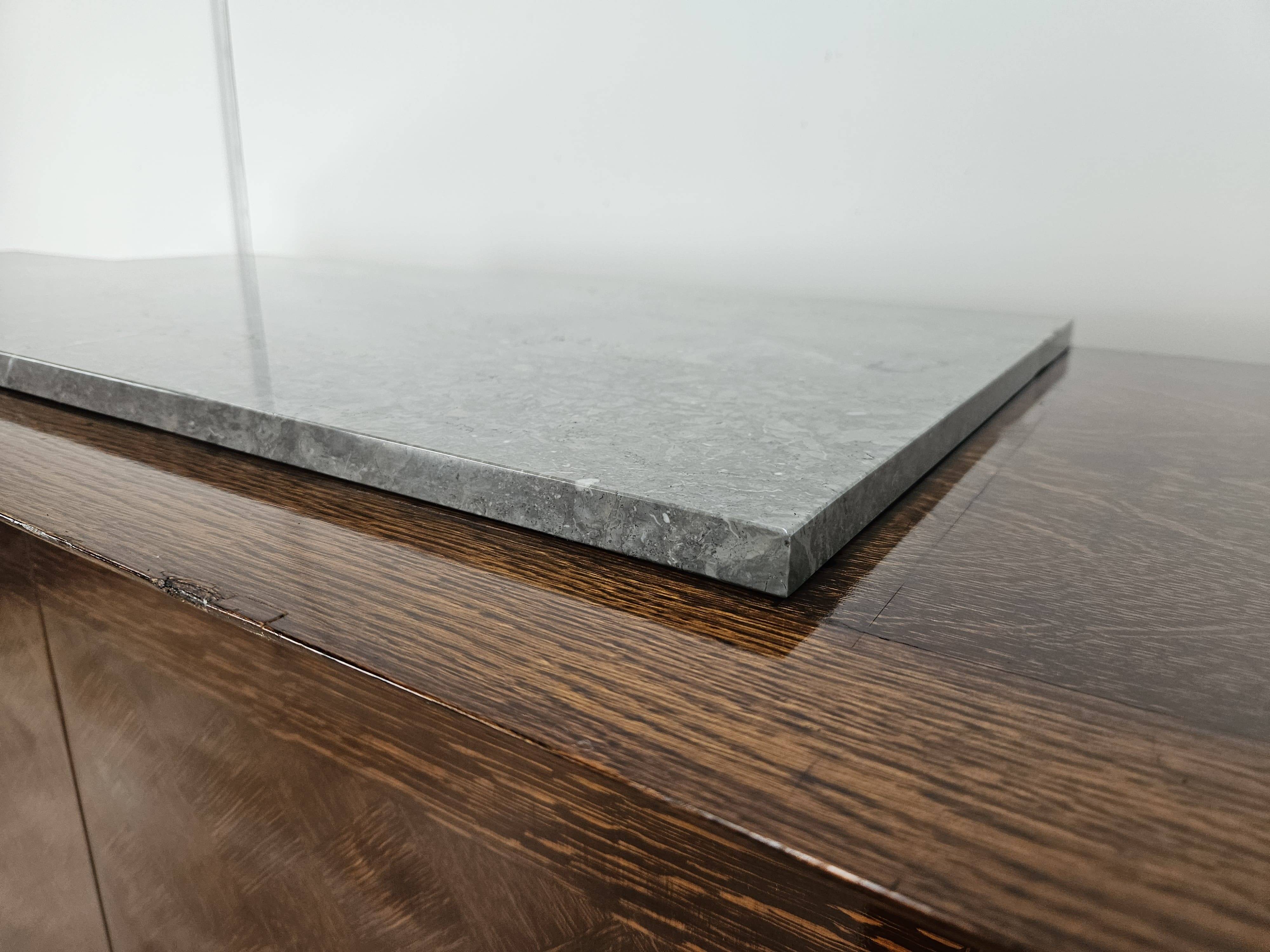 Buffet Art Déco en chêne pour salle à manger avec plateau en marbre