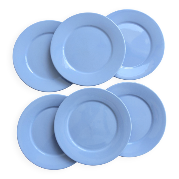 6 assiettes à dessert vintage faïence bleu ciel – Style provençal coastal