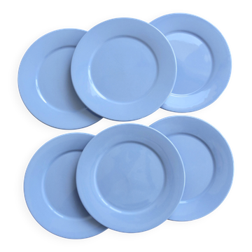 6 vintage sky blue faience dessert plates – Provençal coastal style
