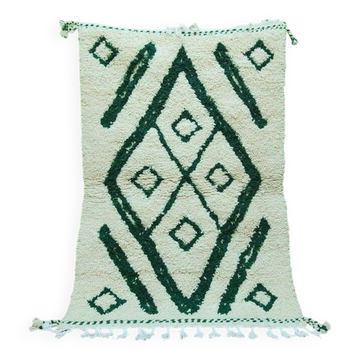 Tapis beni ourain fait main traditionnelle à motifs vert 150/250 cm