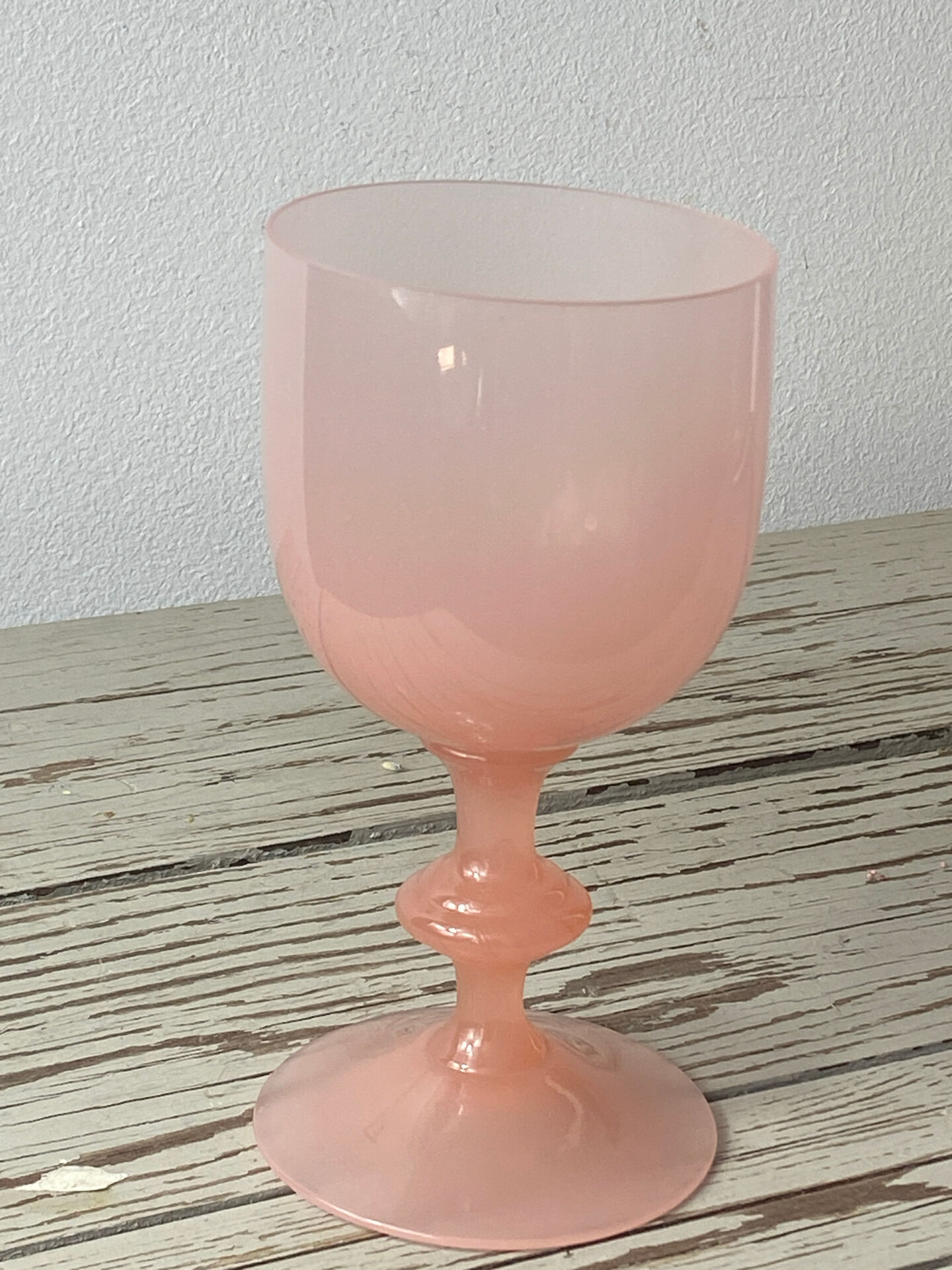 Goblet, stemmed glass in pink opaline, Portieux