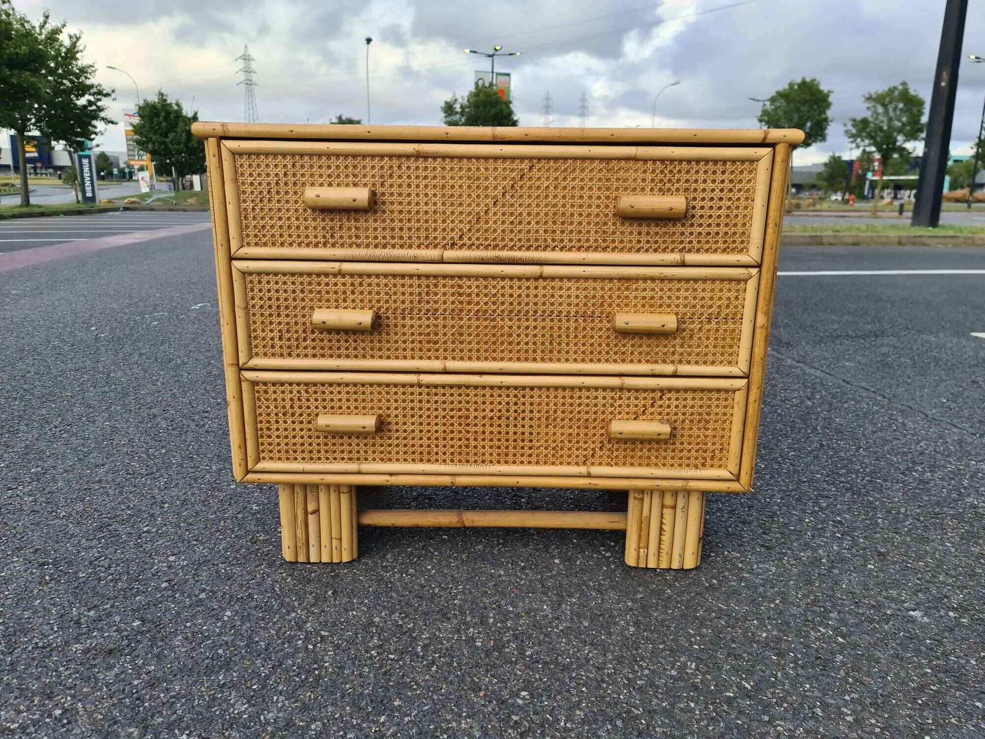 Commode vintage rotin bambou style art déco