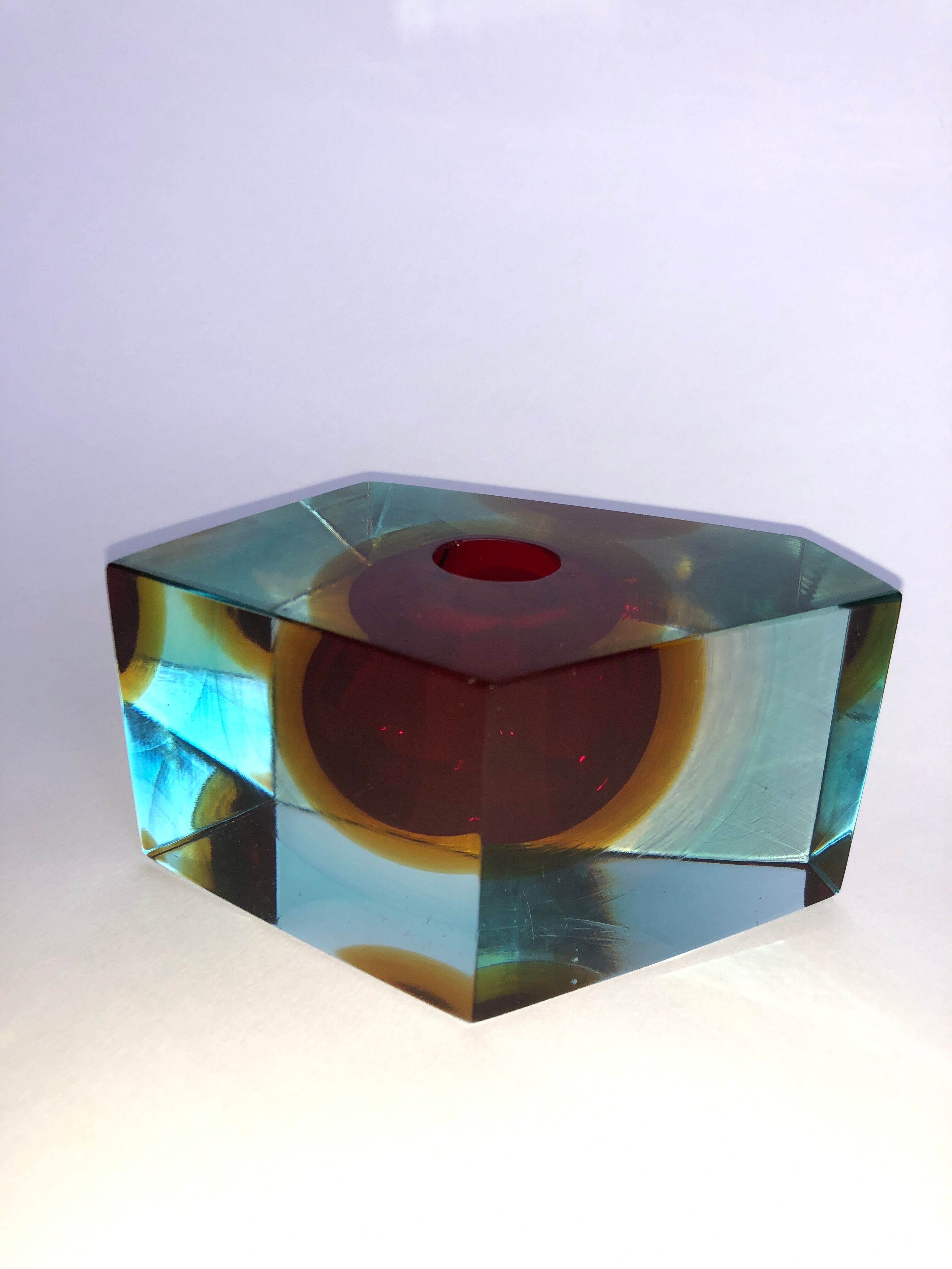 Single-flower vase Sommerso Murano design Luigi Mandruzzato, 60s