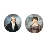 Paire de miniature epoque restauration couple homme redingote debut XlXe
