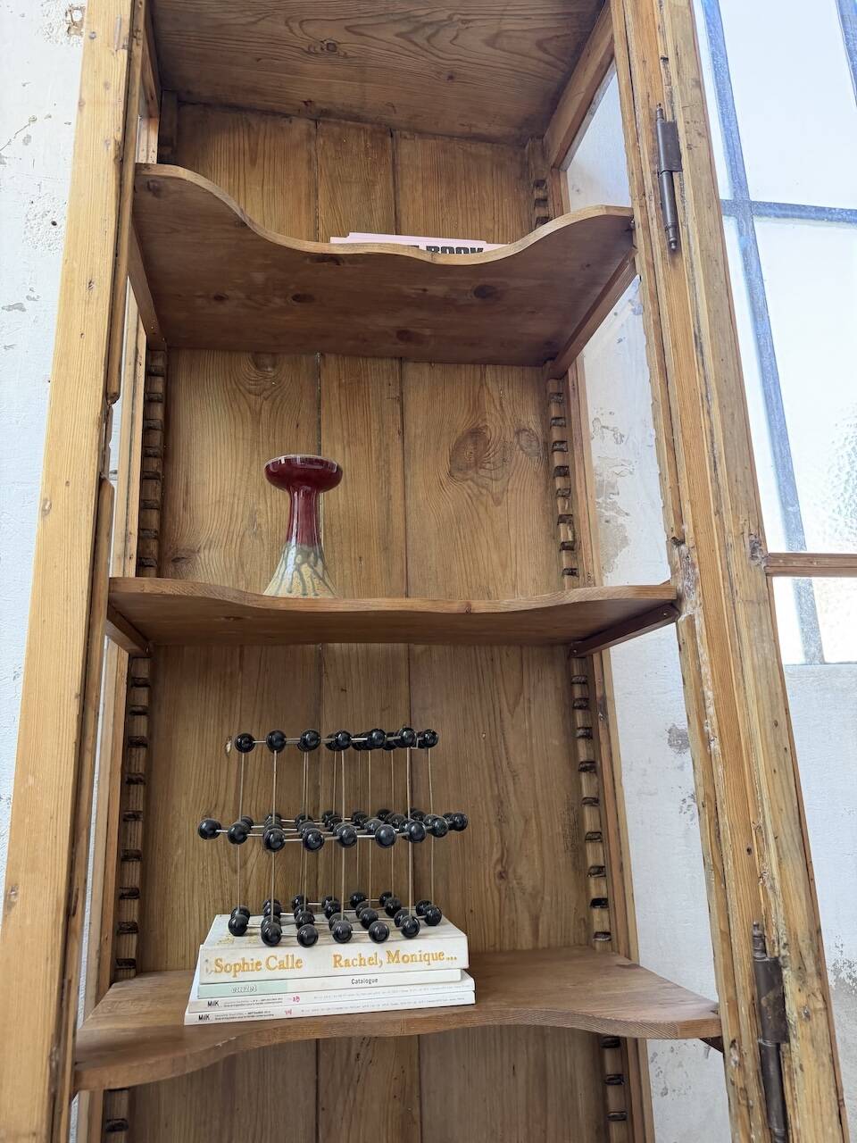 19th-century English pine display cabinet