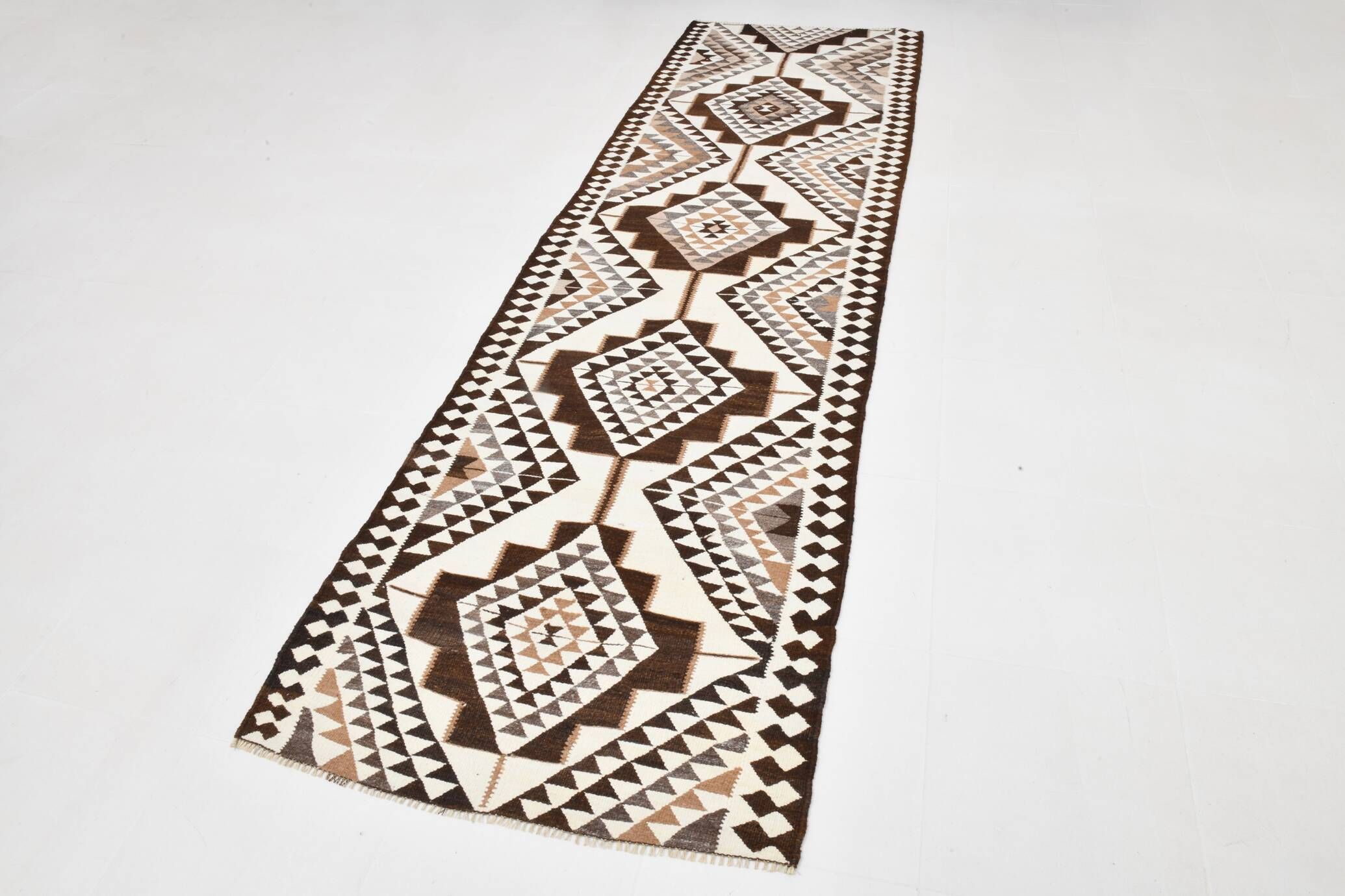 3x11 Dark Brown Vintage Kilim Runner Rug, Rugs For Bohemian Hallway, 97x324