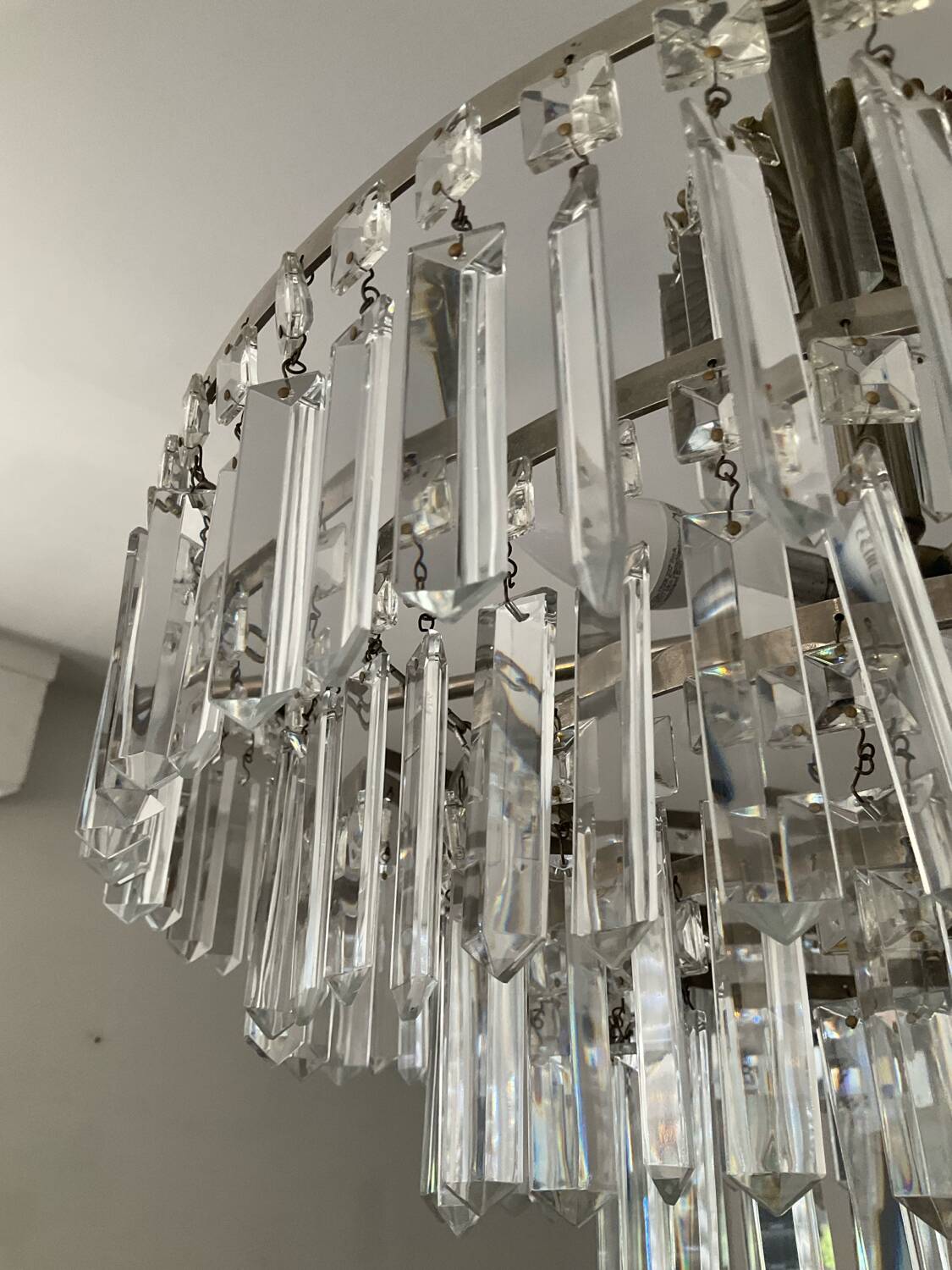 Large crystal chandelier with cascade of pendants from the 60s and 70s