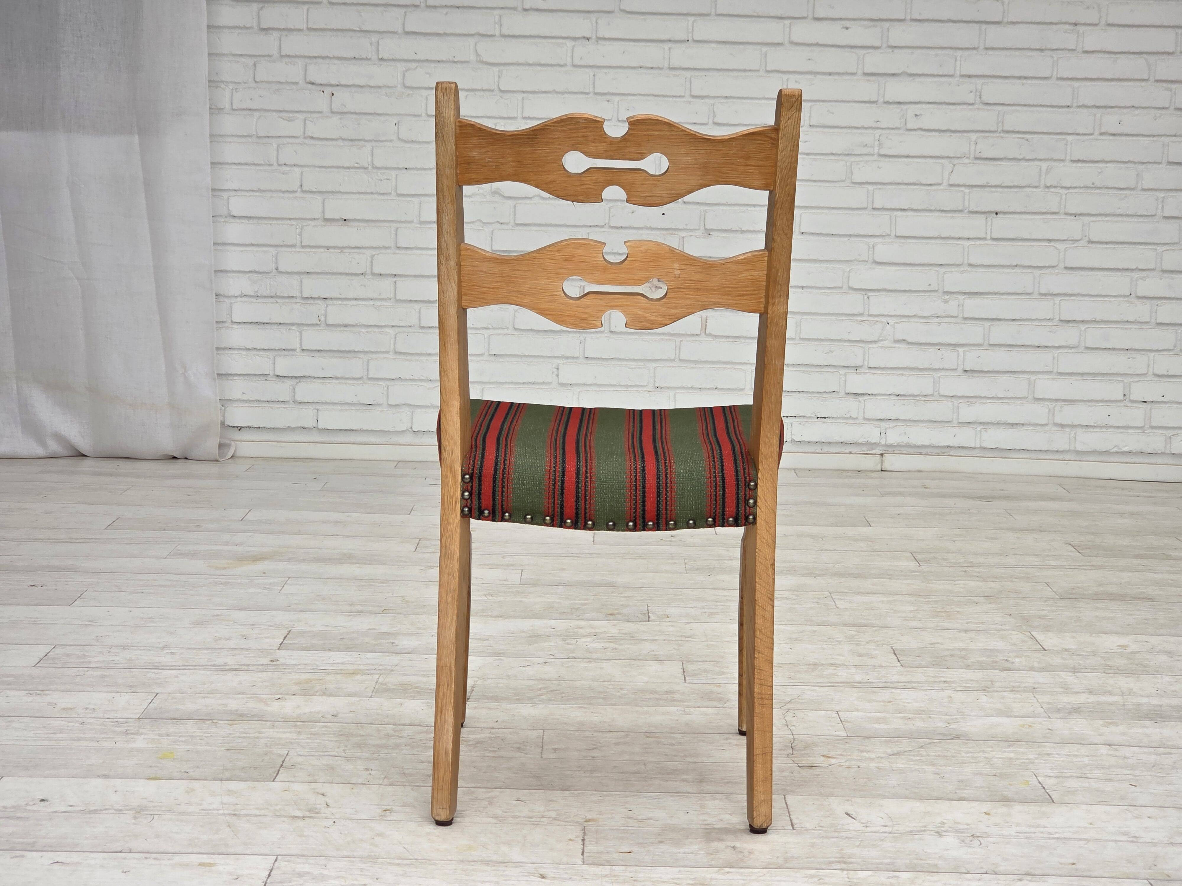 1970s, set of 2 Danish dining chairs, furniture wool, solid oak wood.