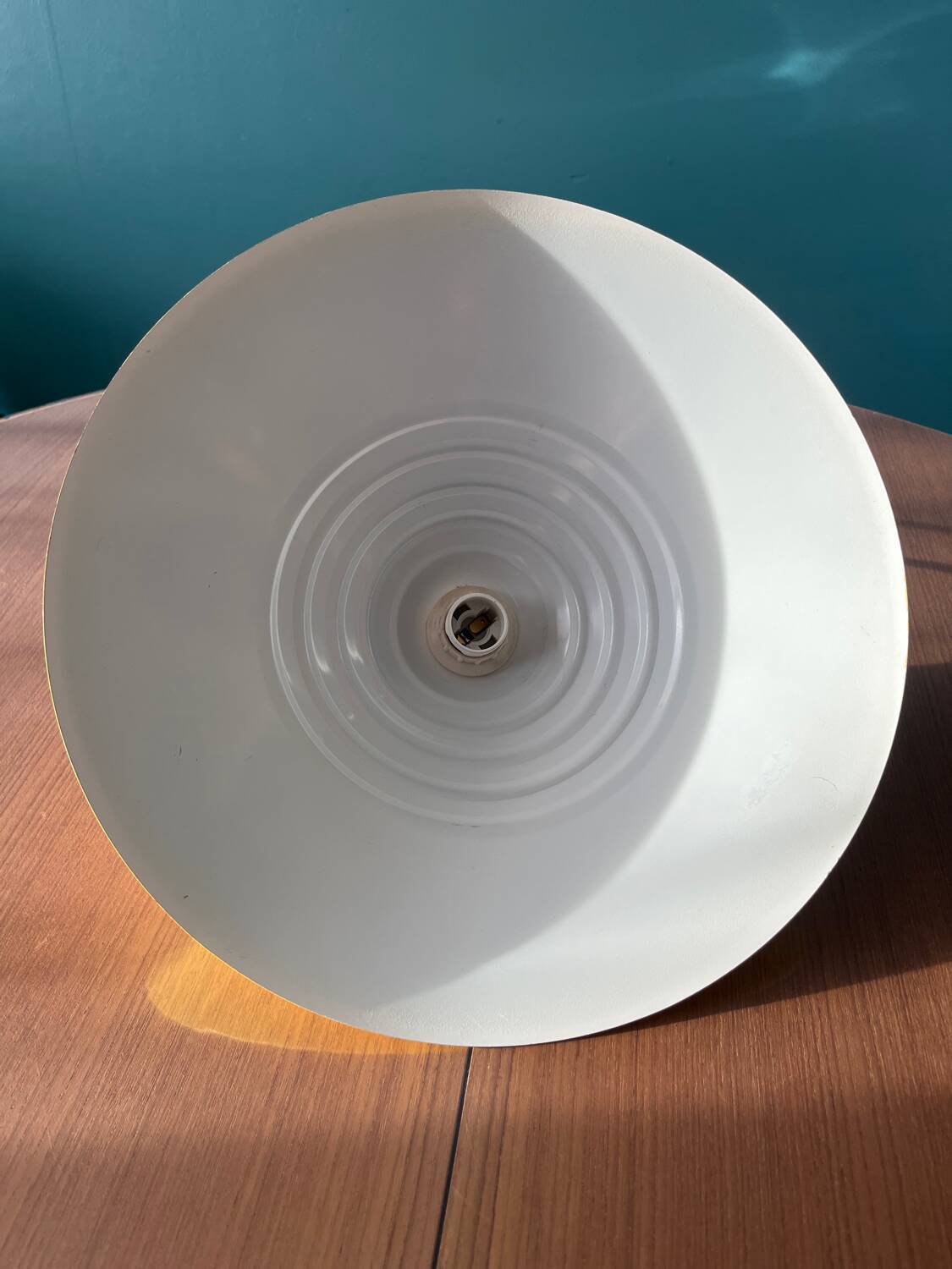 Yellow metal pendant light from the 80s