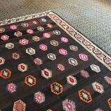 Old black anatolian oushak kilim rug with colorful patterns 305 X 173 cm