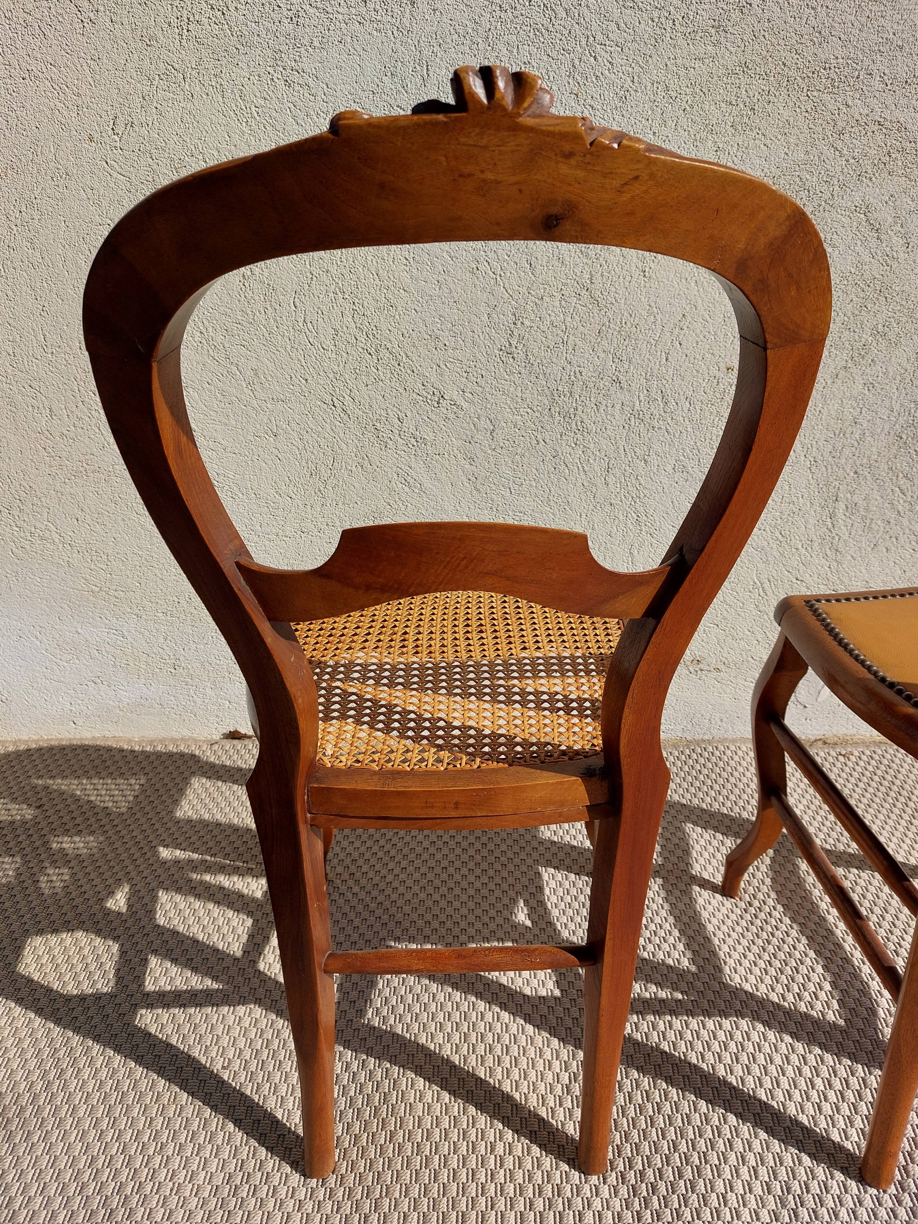 pair of Art Nouveau chairs, cane and faux leather