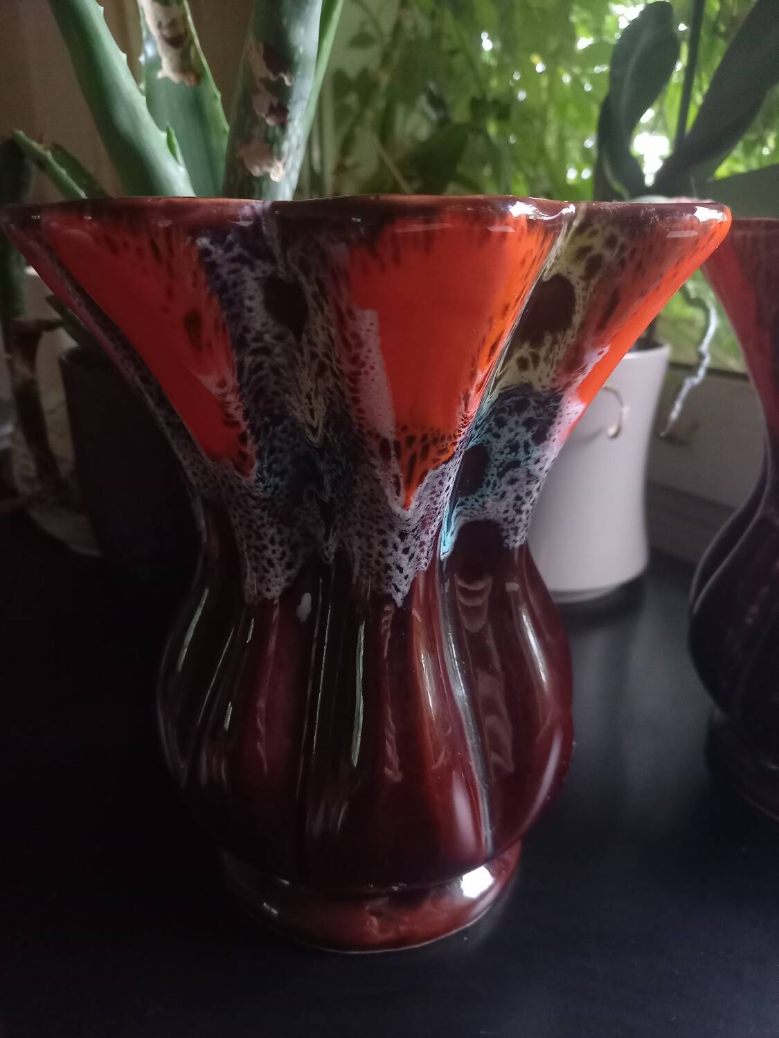 Pair of vintage Vallauris enameled ceramic vases