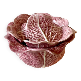 Secla soup tureen vintage pastel rose in Majolica – Cabbage model – 1970s