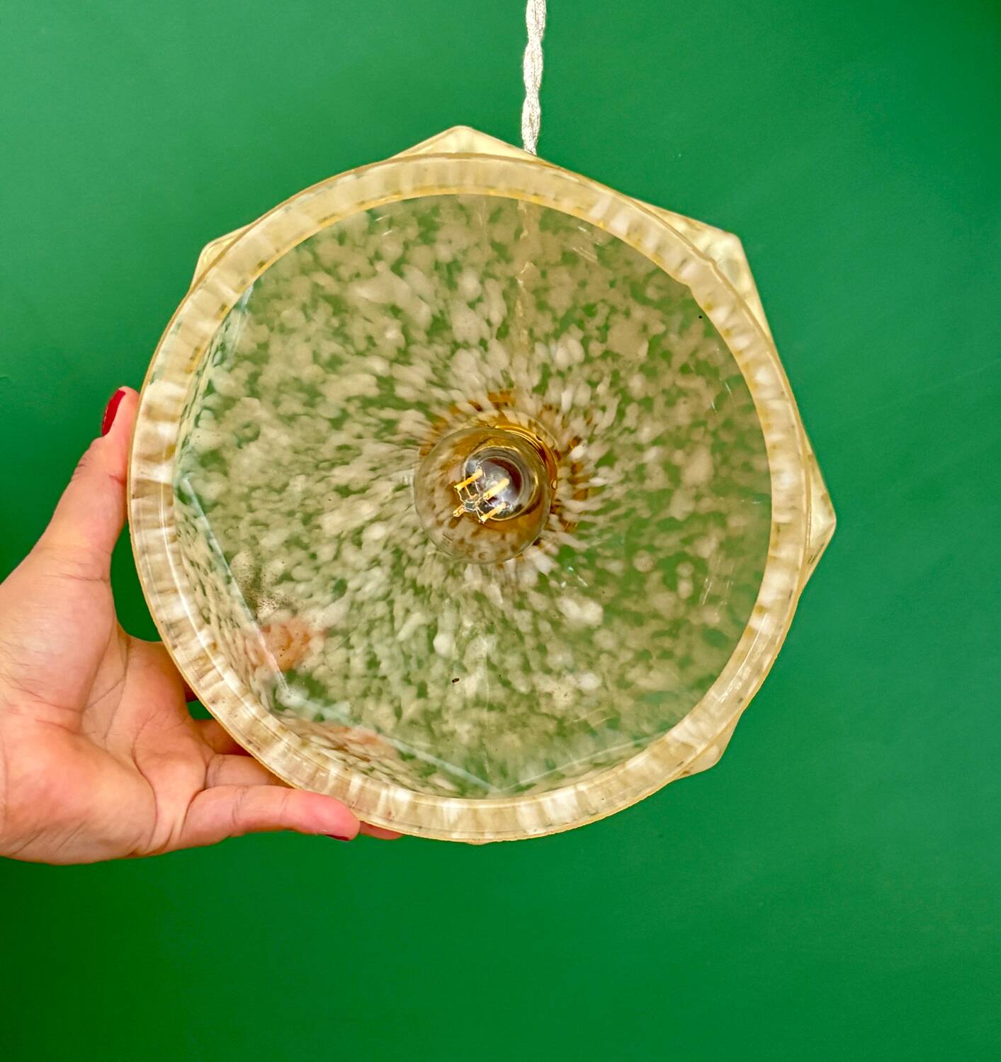 Vintage glass pendant light in yellow from Clichy