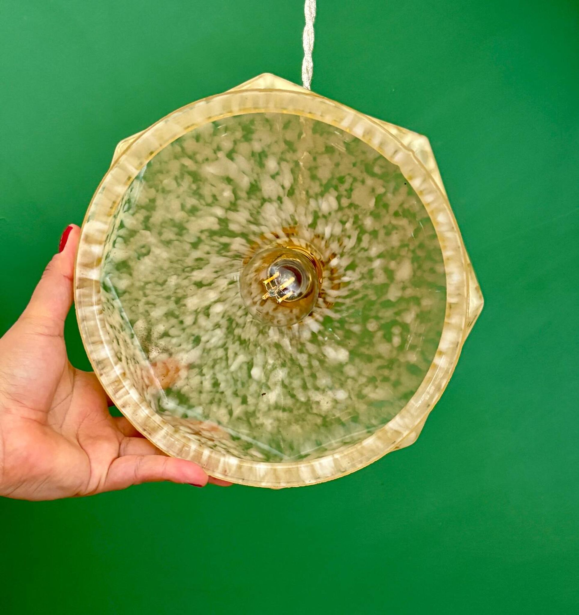 Vintage glass pendant light in yellow from Clichy