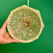 Vintage glass pendant light in yellow from Clichy