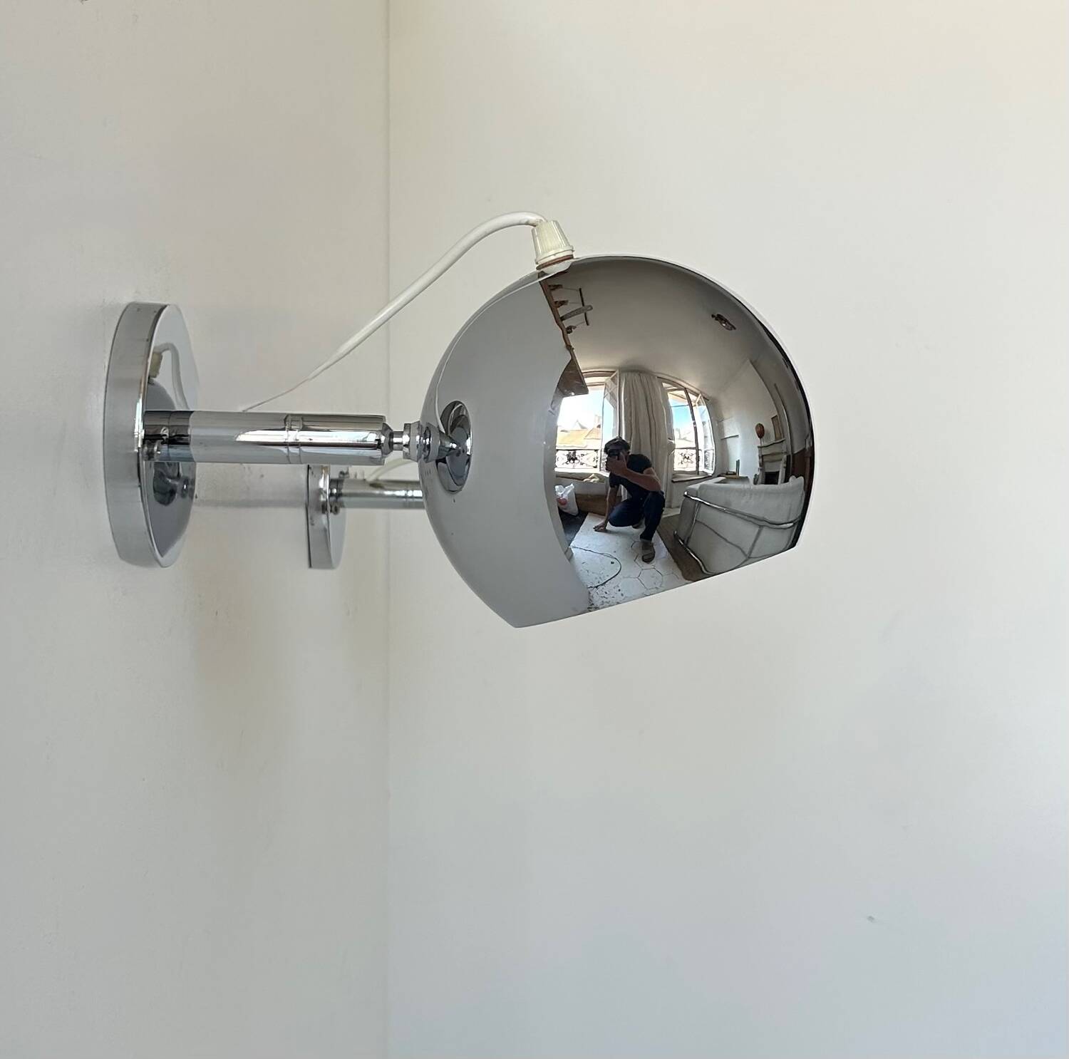 Pair of vintage chrome wall lights, adjustable, France 1960
