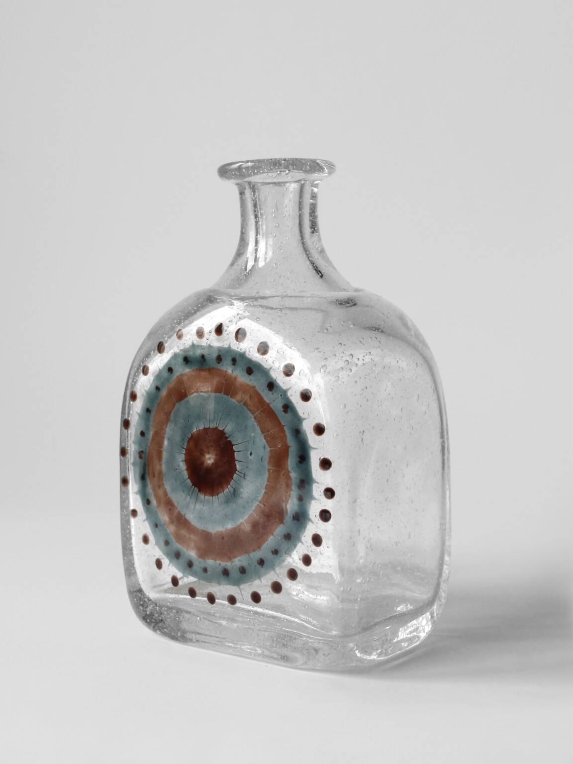 Vintage Bubble Glass Bottle With Abstract Motifs