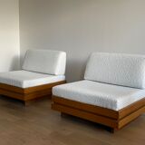 Pair of solid elm low chairs from Maison Regain, 1960