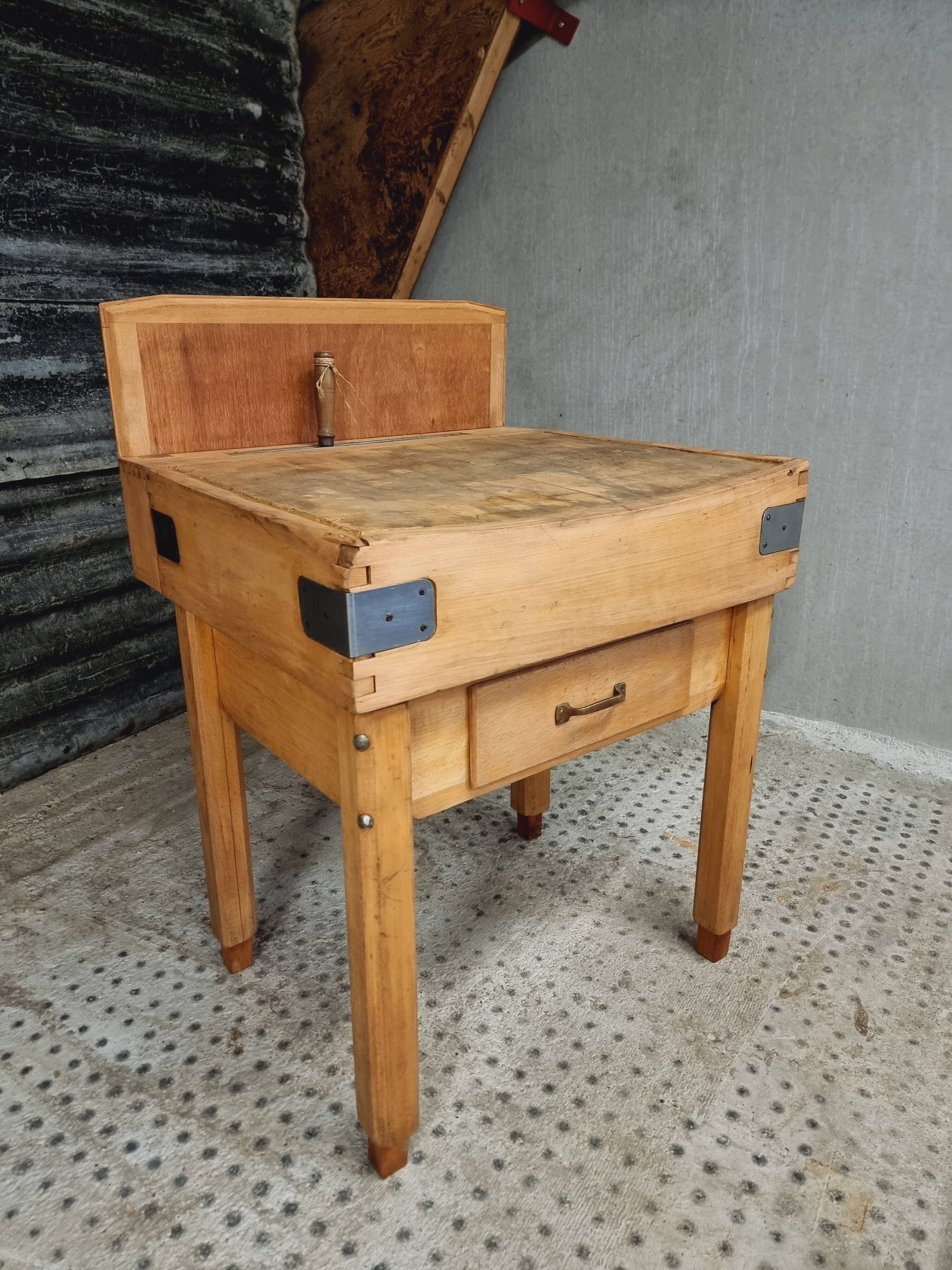 Vintage block butcher table beech kitchen island 74 x 81 cm