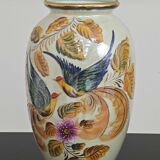 Beau vase peint main oiseau et feuilles H.Béquet numéroté 556