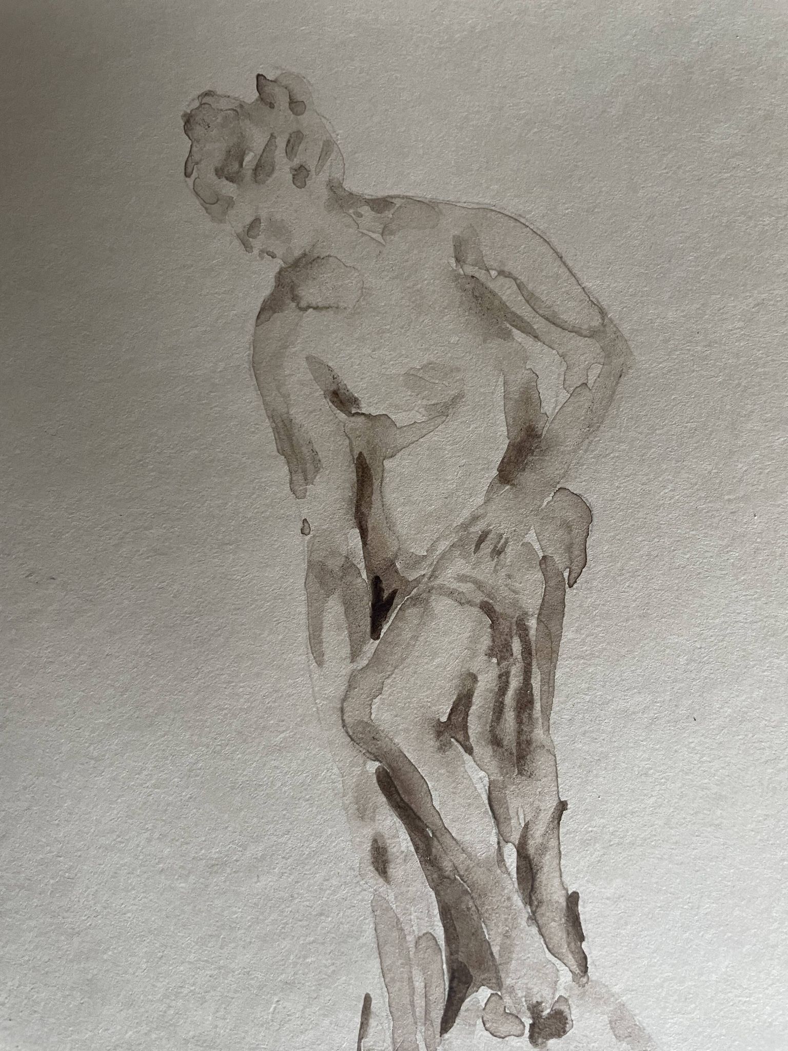 Signed painting monochrome watercolor study drawing statue museum classic "coming out of the bath"