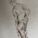 Tableau signé aquarelle monochrome étude dessin statue musée classique « sortie du bain »