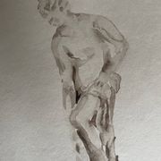 Signed painting monochrome watercolor study drawing statue museum classic "coming out of the bath"