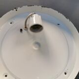 Ceiling light, in dark metallic paint with thick glass shade with beautiful details in the glass.