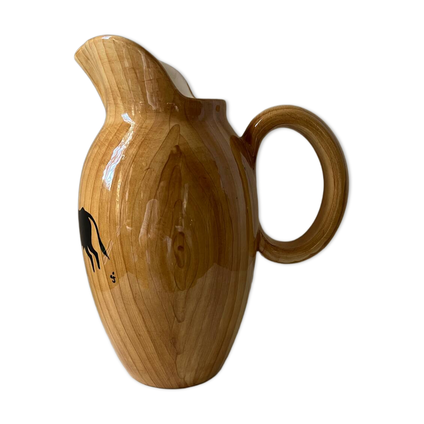 Vallauris Grandjean Jourdan pitcher with wood effect, 1950