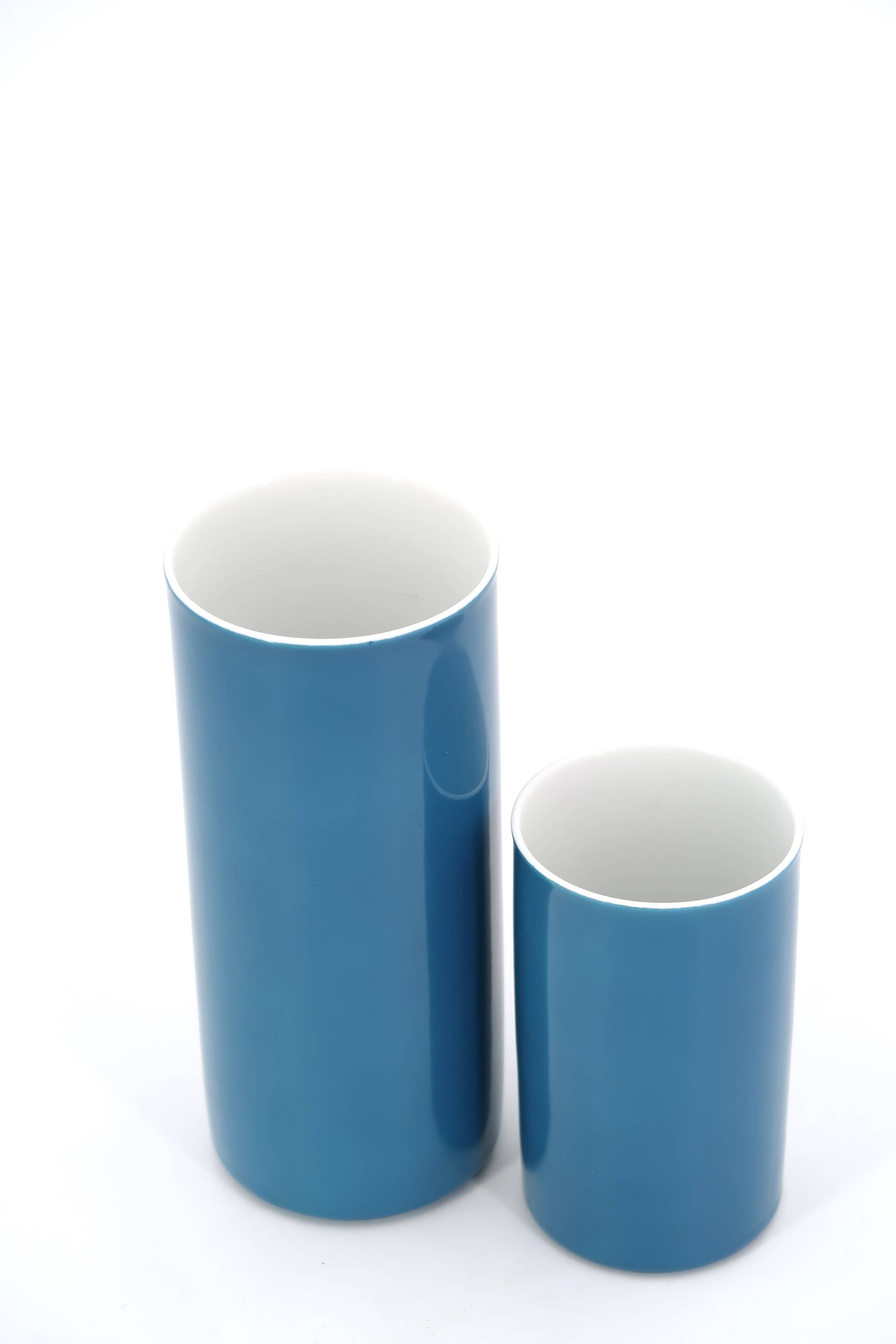 Arzberg Germany duck blue porcelain "roll" vases, 1970s
