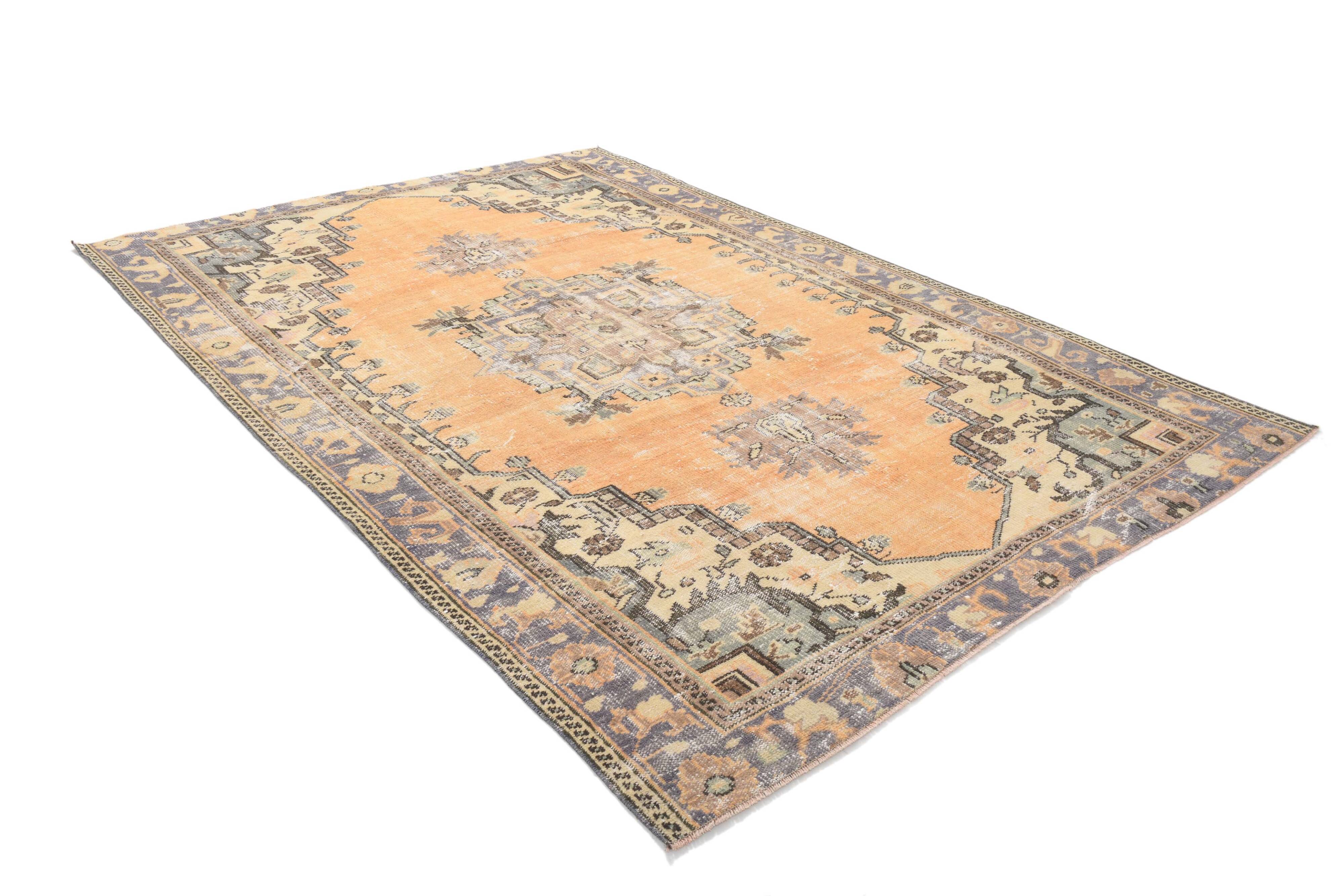 6x9 Pastel Orange Oriental Handmade Vintage Rug, 200x290Cm