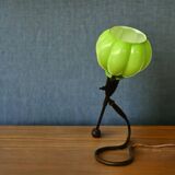 Lampe de table articulée moderniste en verre et laiton à boîtier vert