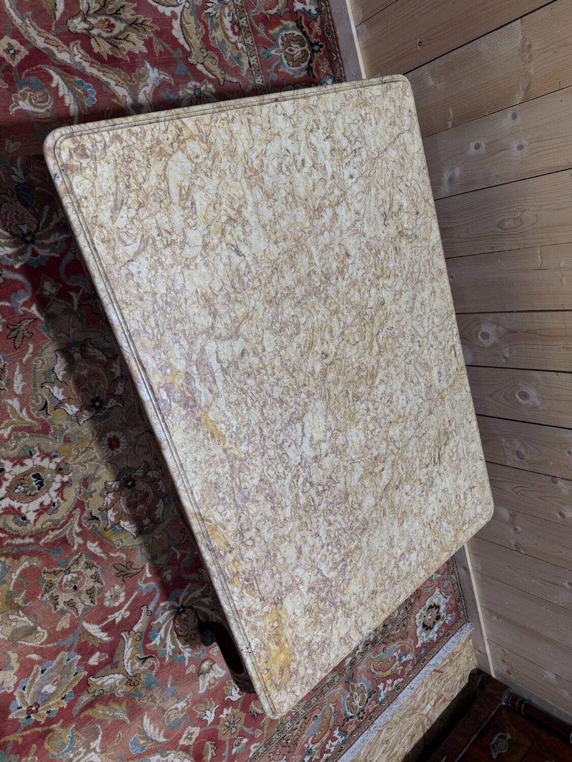Louis XV style coffee table in walnut with a marble top.