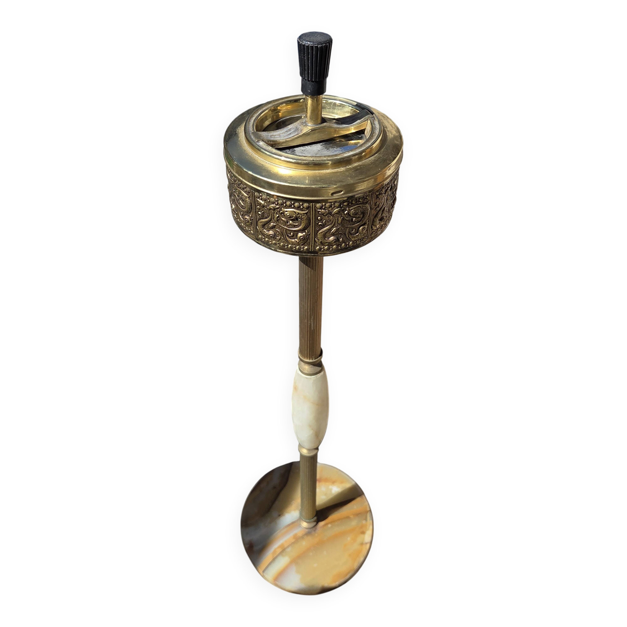 Floor ashtray in gilded brass (frieze of fish)
