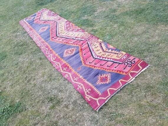 Vintage Turkish hallway rug 83x337 cm