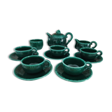 Coffee or tea set 14 pieces in emerald green earthenware José Pobert